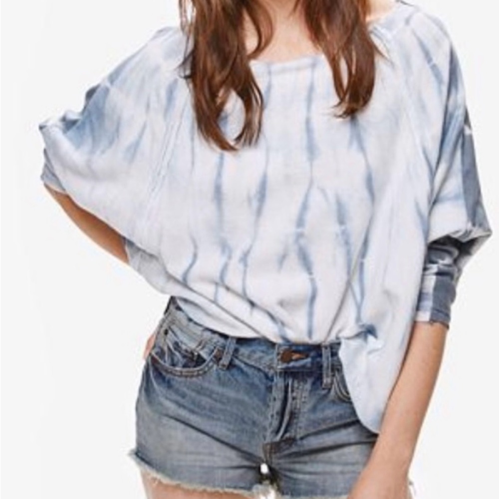 Free People East Meets West Blue and White Dolman Sleeve sweatshirt/top